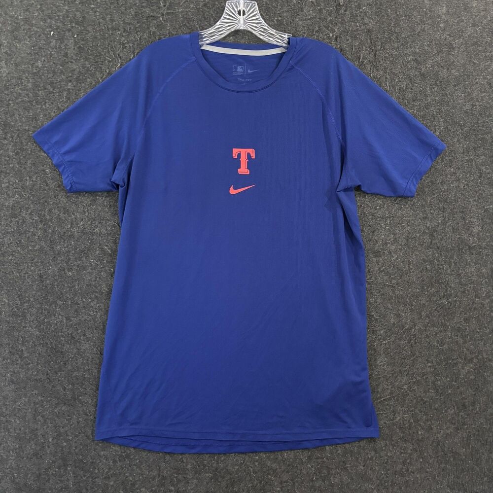 Texas Rangers Shirt Men's Large Blue MLB Baseball Nike Dri-FIT Tee Performance